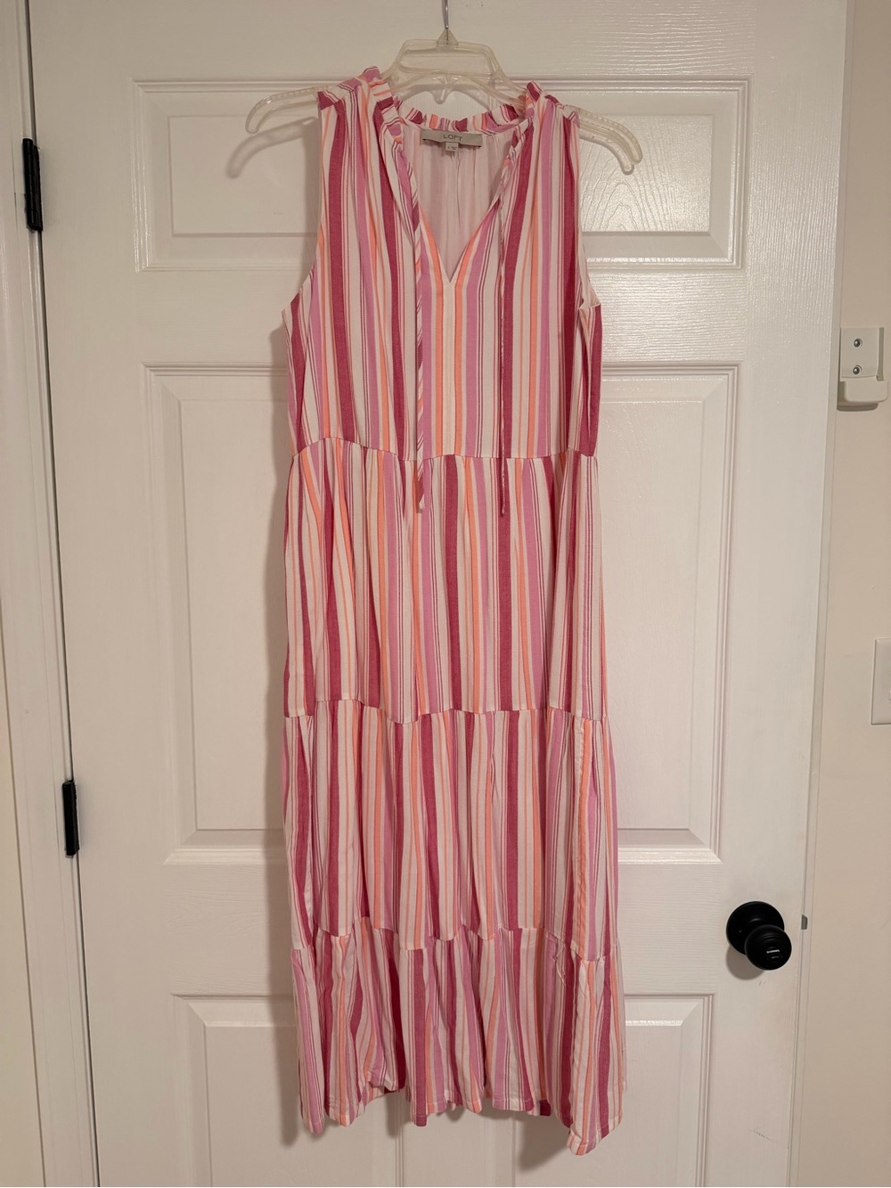 LOFT Sleeveless Pink Multi-Stripe Maxi Dress